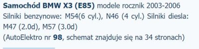 SCHEMAT ELEKTRYCZNY BMW X3 E85 03-06 (AUTOELEKTRO 98)